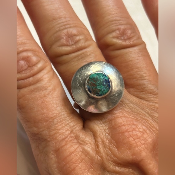Vintage Real Azurite 925 Sterling Silver Geometric Ring size 7 3/4” STAMPED🔥🔥 - Picture 3 of 13